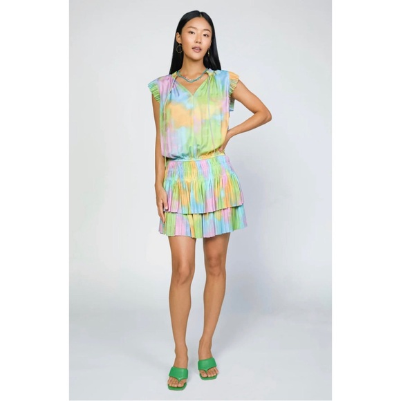 Anthropologie Current Air Pleated Rainbow Tie-Dye Mini Dress Women’s Medium - Picture 8 of 8